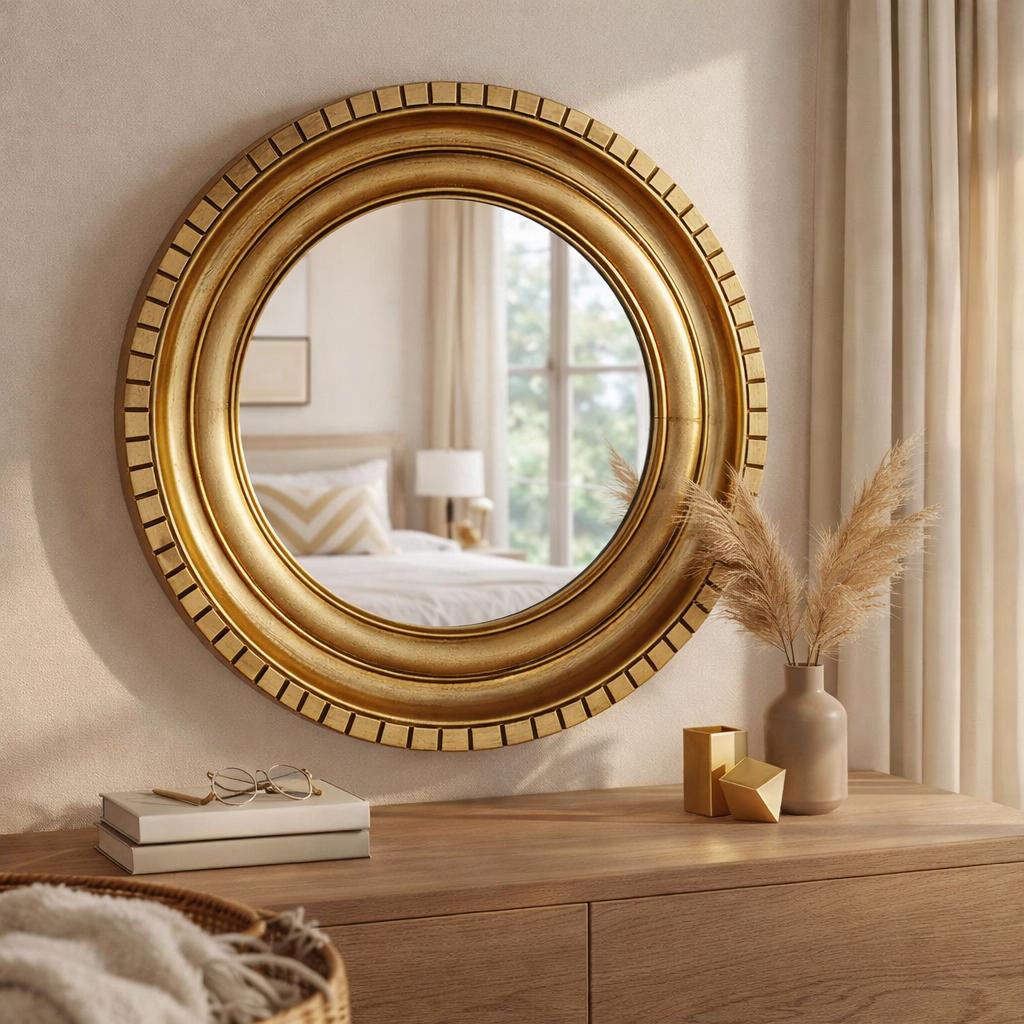 Luxusné zlaté nástenné zrkadlo - Ručne vyrobený rám zo zlatej fólie pre štýlový domov