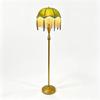 Vintage Tassel Floor Lamp with Dimmable Bulb, Green Velvet Lampshade Standing Lamp with Beaded Fringe, Golden Metal Pole Base, Retro Decorative Floor
