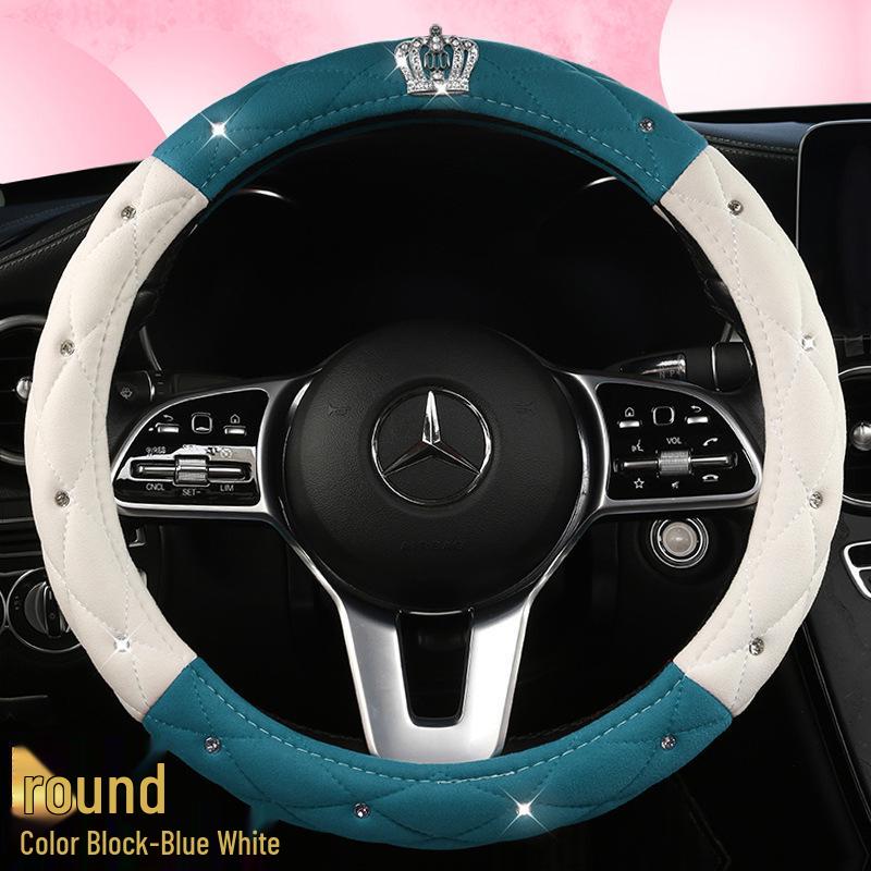 All-Season Suede Steering Wheel Cover with Rhinestones and Crown for Cars, Trucks & SUVs