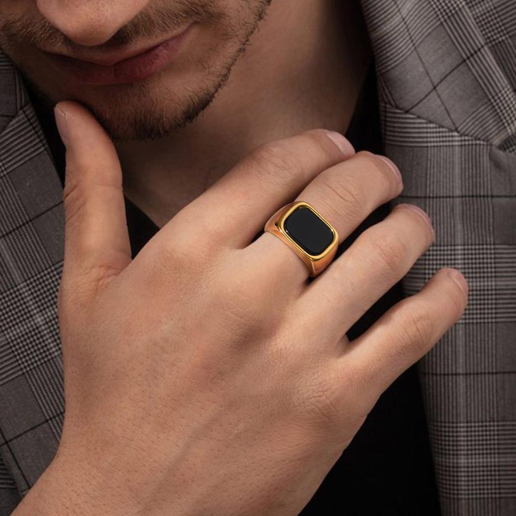 High Quality Stainless Steel Square Signet Ring for Men, Gold Silver Color Chunky Wide Ring, Fashion Punk Waterproof Jewelry