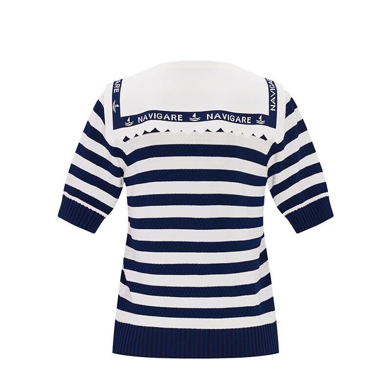 Navigare Women's Sailor Stripe Short Sleeve Polo Knit Top
