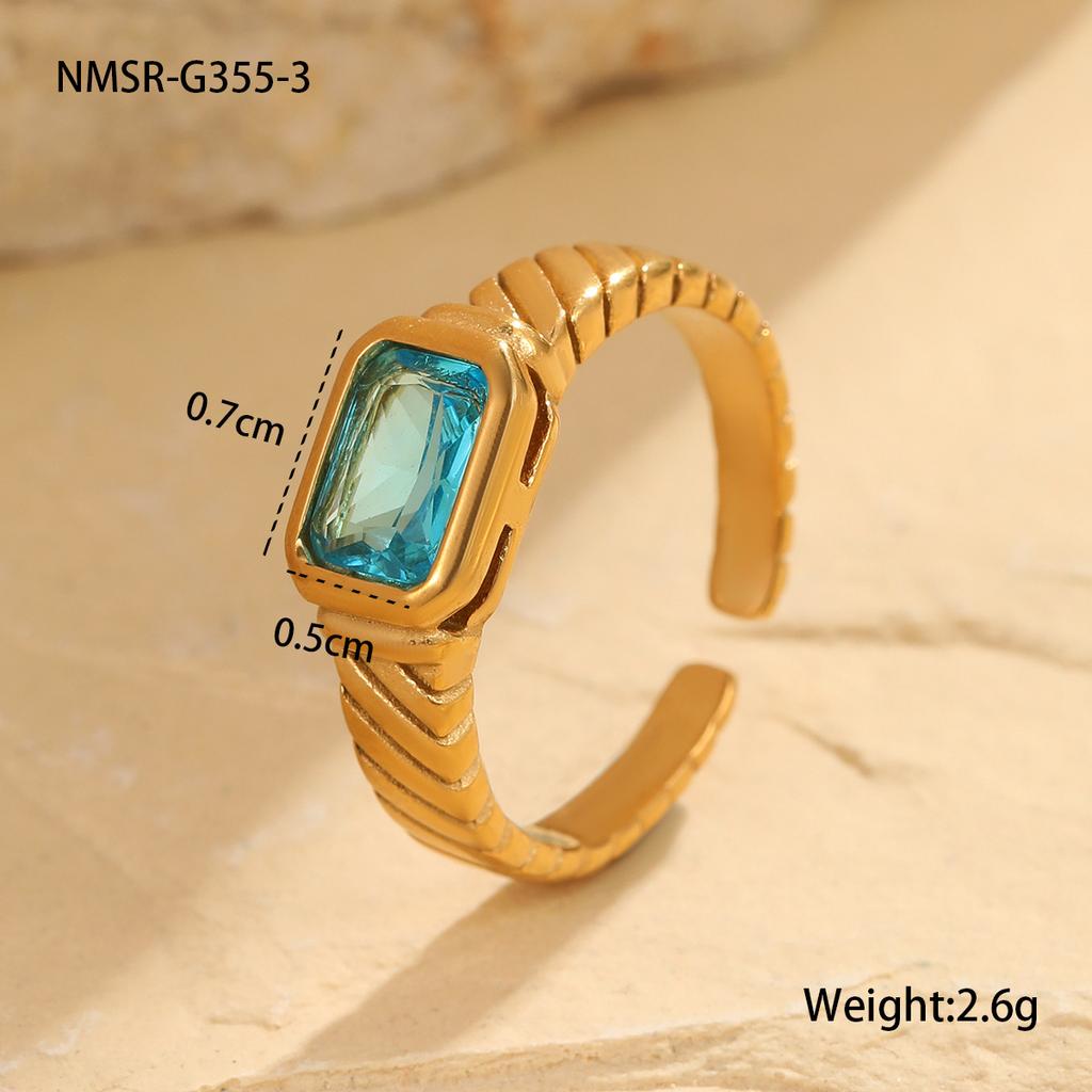 GEMCHIC Women's Geometric Blue Zircon Ring Set Fashion Luxury Stainless Steel Cuff Rings for Women