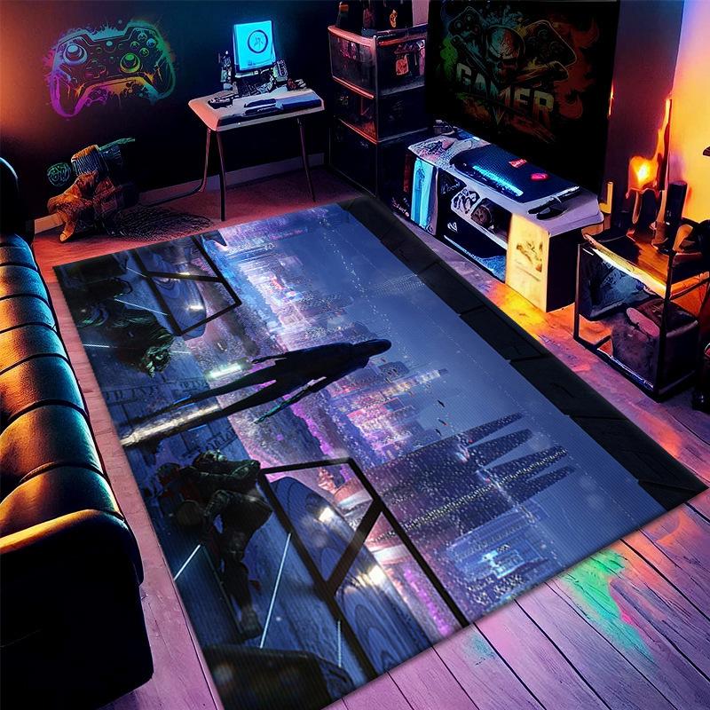 Gaming-Bereichsteppich 3D-Schwarzlicht Sci-Fi-Stil Teppich Zukünftige Technologie-Thema Bedruckte Heimdekorationsmatten für Esszimmer Wohnzimmer Sofa