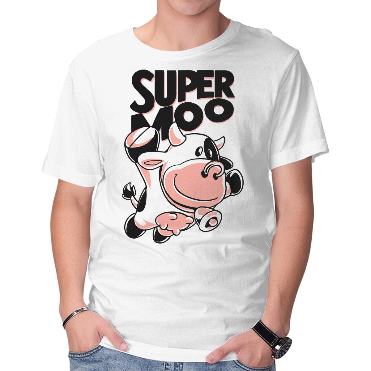 Unisex Crew Neck T-Shirt Super Moo Graphic Short Sleeve Casual Tee XXXXL