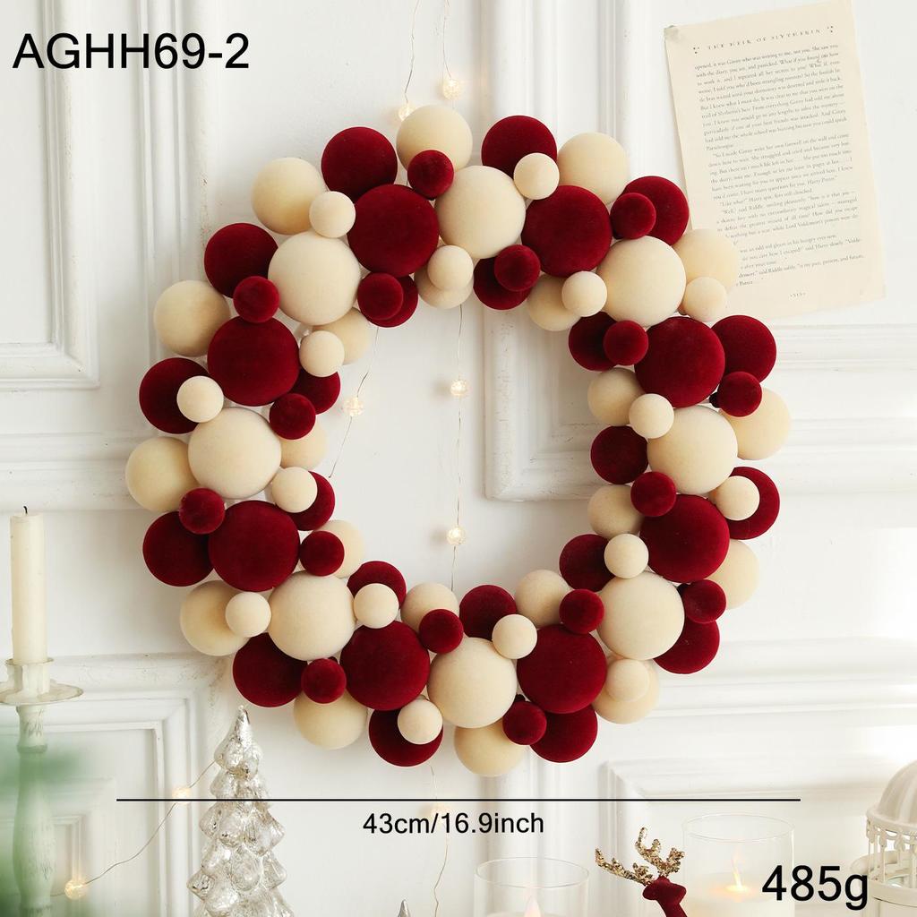 Colorful Flocked Christmas Ball Wreath for Tree, Wall, or Door Decoration