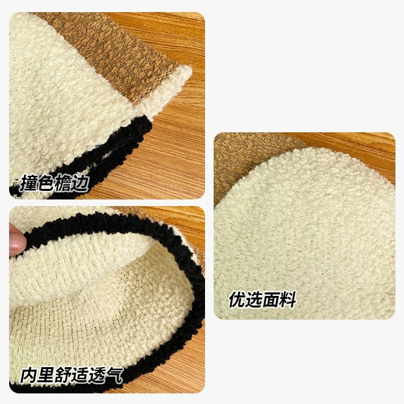 Plush bucket hat women's color matching fashion versatile knitted bucket hat big head shows small face windproof warm basin hat