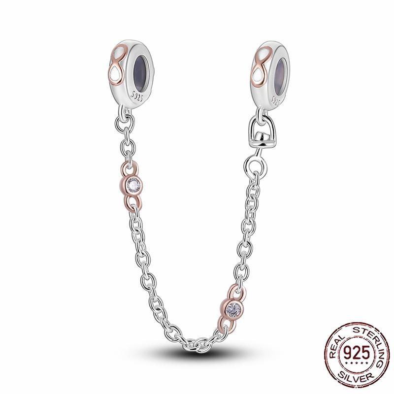 Stříbrný Křišťálový Pavé Bezpečnostní Řetízek Pevný Klip Pramen Přívěsek Vhodný pro Ženy Náramek Stříbrné Šperky Párty Narozeninový Dárek