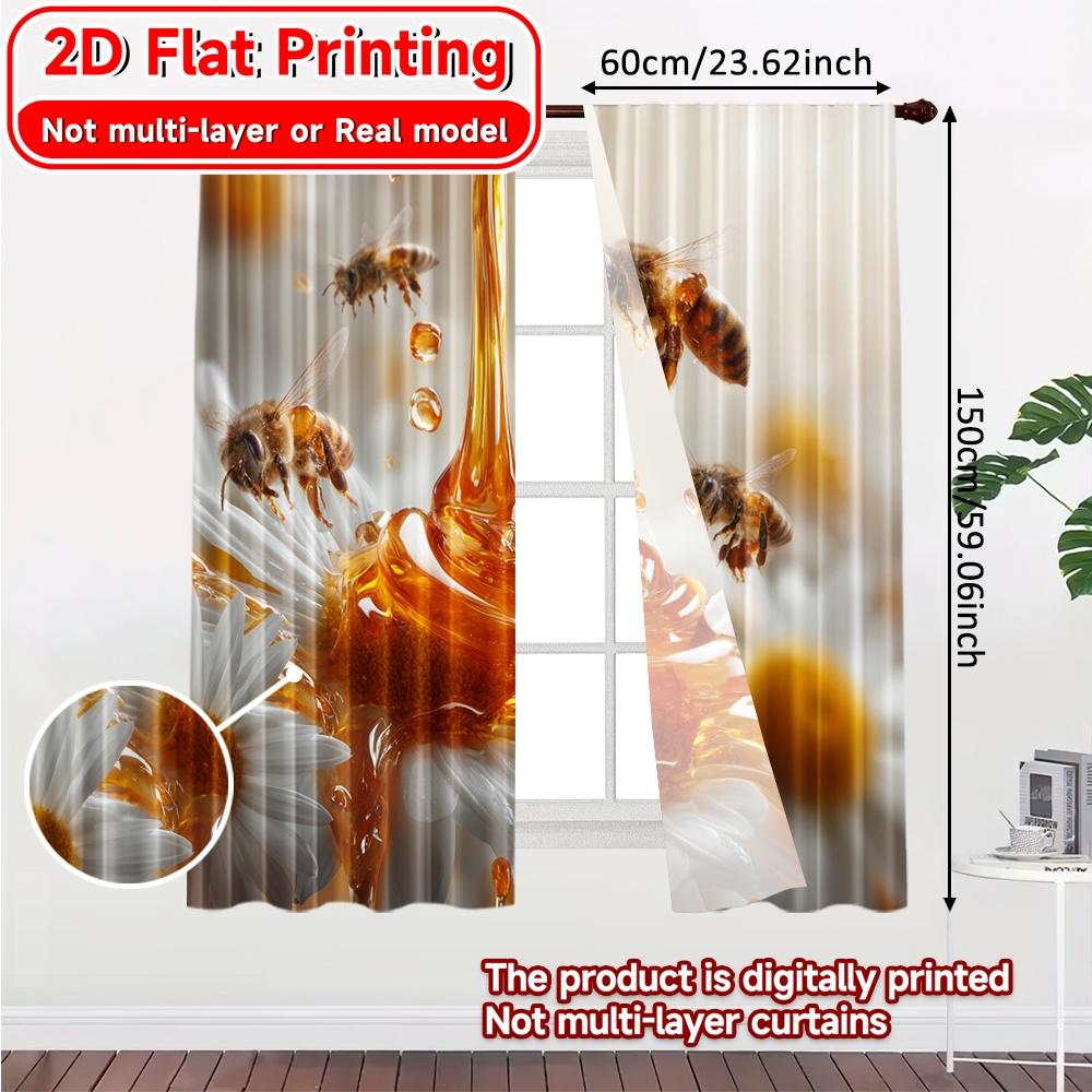 Flat Printing Honey Harmony Chic Curtains Polyester Outdoor Decorations Decorative Curtain Set Of 2 Contemporary Made Washable