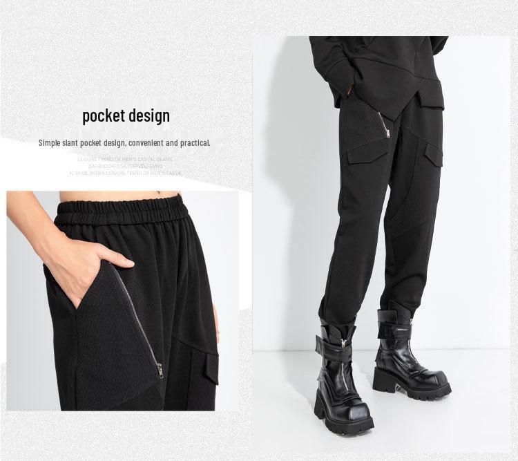 2025 Autumn Women's Plus Size Elastic Waist Patchwork Slimming Cropped Harem Carrot Pants