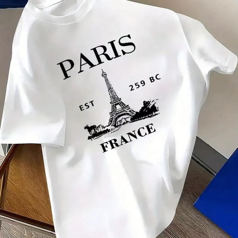 

PARIS Футболка Мужская Женская С Коротким Рукавом Хлопковые Футболки Футболка Люксового Бренда Франция Эйфелева Башня Топы Летняя Одежда Топы Футболка S