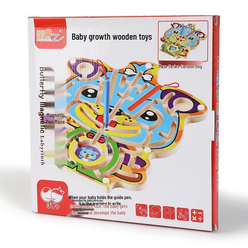 Wooden Marble Maze with Magnetic Pen – Animal Track Educational Toy for Kids