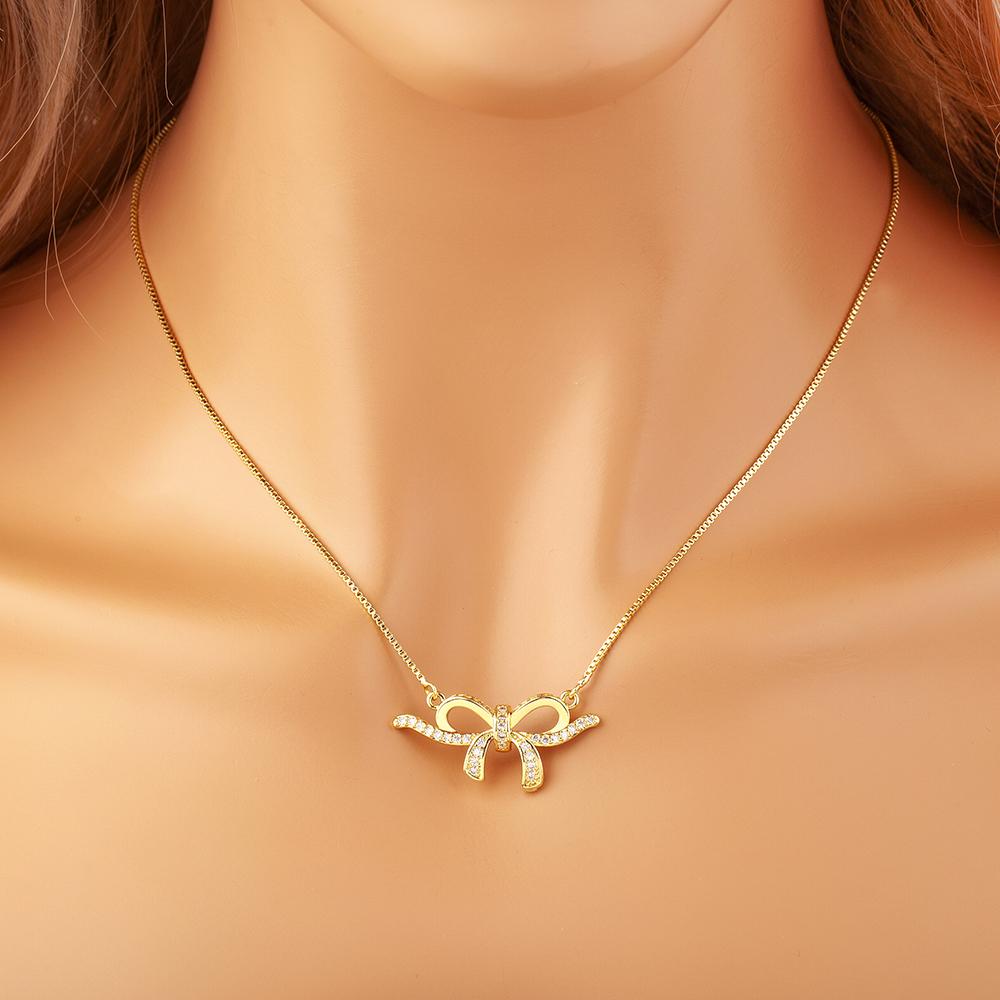 Nidin Korea Popular Bowknot Shape Shine Zircon Fine Pendant Necklace 7 Styles For Female Fashion Cute Chain Choker Jewelry Gifts