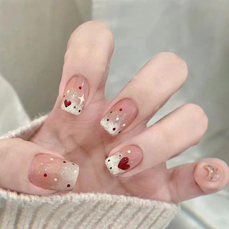 

Star Polka Dot Heart Nail Patches - 24 Clear Sweet T-Shaped Wearable False Nails