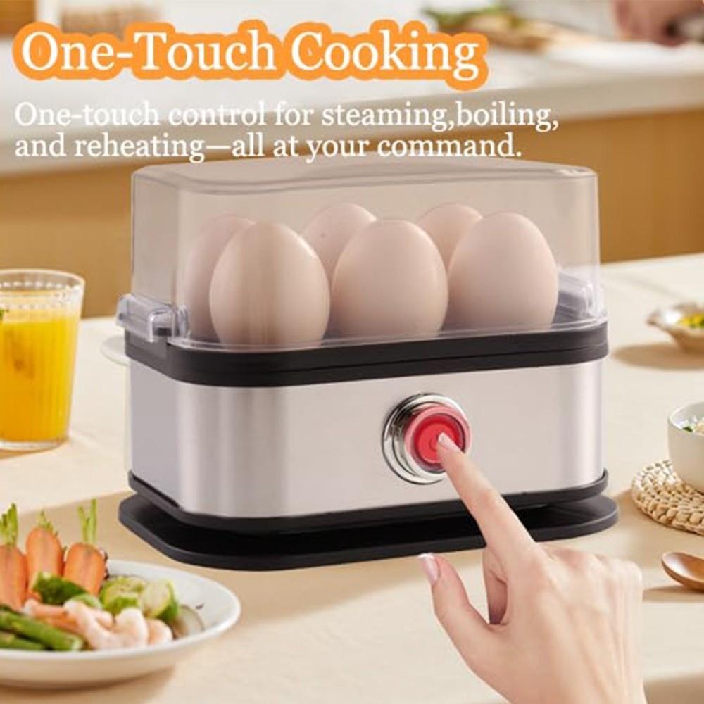 200W Power Eggs Boiler 6 Eggs Capacity Auto Shut-Off Smart Egg Cooker Stainless Steel Space Saving Rapid Egg Cooker