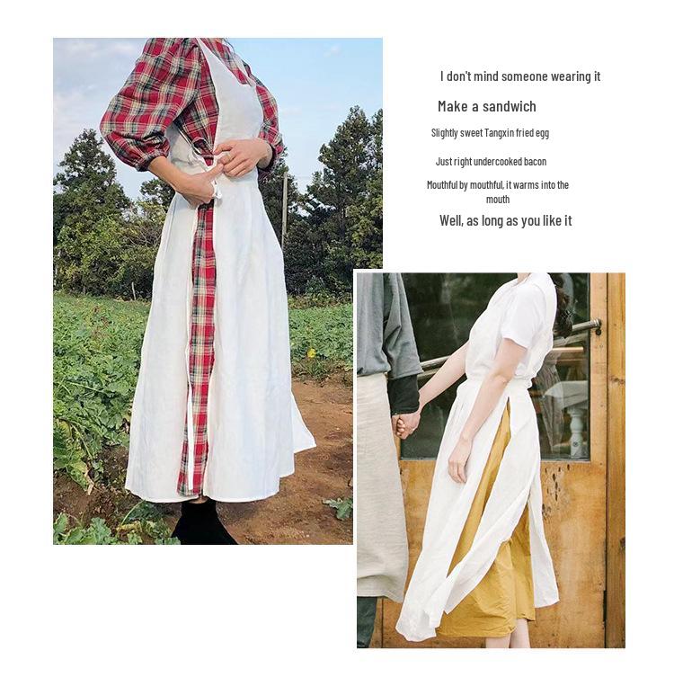 Retro Art Bawełniany i Lniany Fartuch w Stylu Mori z Nadrukowanym Logo