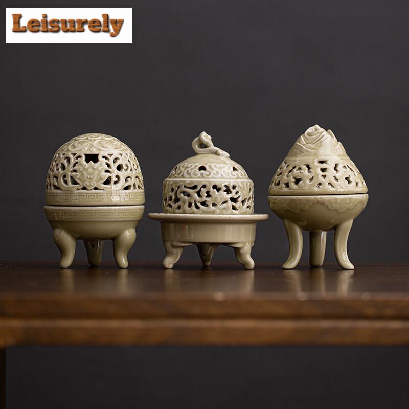 Celadon Three Legged Plate Incense Burner Creative Aromatherapy Stove Tea Table Ceramic Decoration Agarwood Sandalwood Furnace