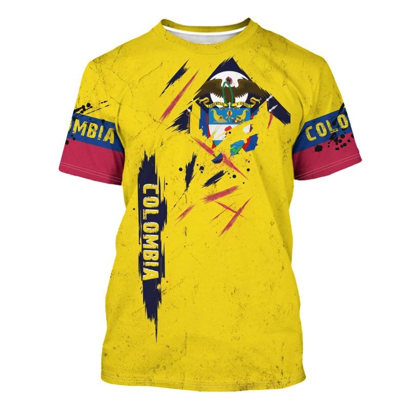 3D Gedrucktes Kolumbien Flagge T-Shirt Für Männer Kolumbianisches Emblem Grafik Kurzarm T-Shirts Mode Lässig Rundhals T-Shirts Sport Oberteil