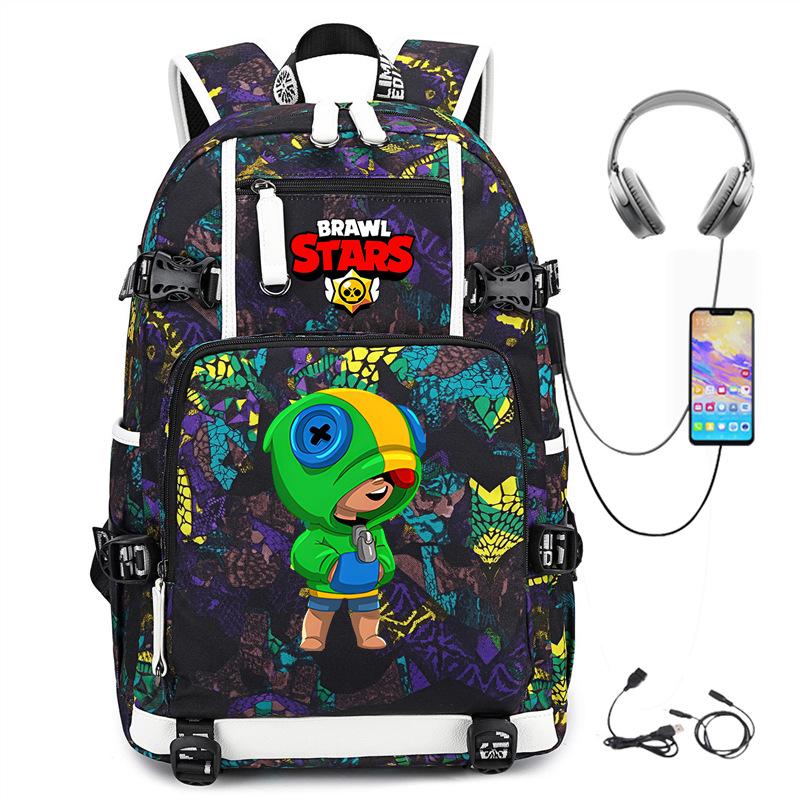 Mochila Periférica Brawl Stars Com Usb Mochila de Estudante para Viagem ao Ar Livre Mochila de Montanhismo de Grande Capacidade