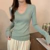 Spring Collar Leaking Collarbone Slim Spice Girl Style Knitted Sweater Women's Fashionable Versatile Bottoming Shirt Long-sleeved Top