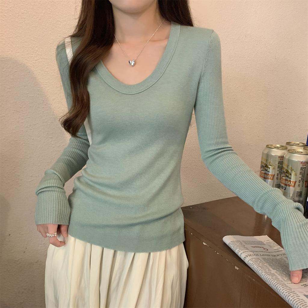 Maglione lavorato a maglia da donna con scollo a barca, scollatura sulla clavicola, stile slim spice girl, top a maniche lunghe versatile e alla moda