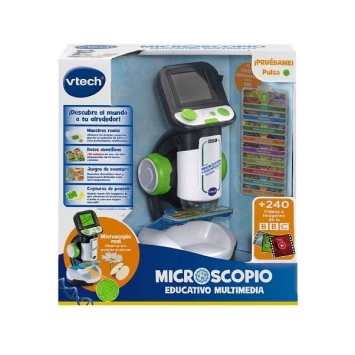 Microscopio VTech Multimedia Pantalla HD 200x 240 Imágenes BBC 18 Tarjetas Inteligentes