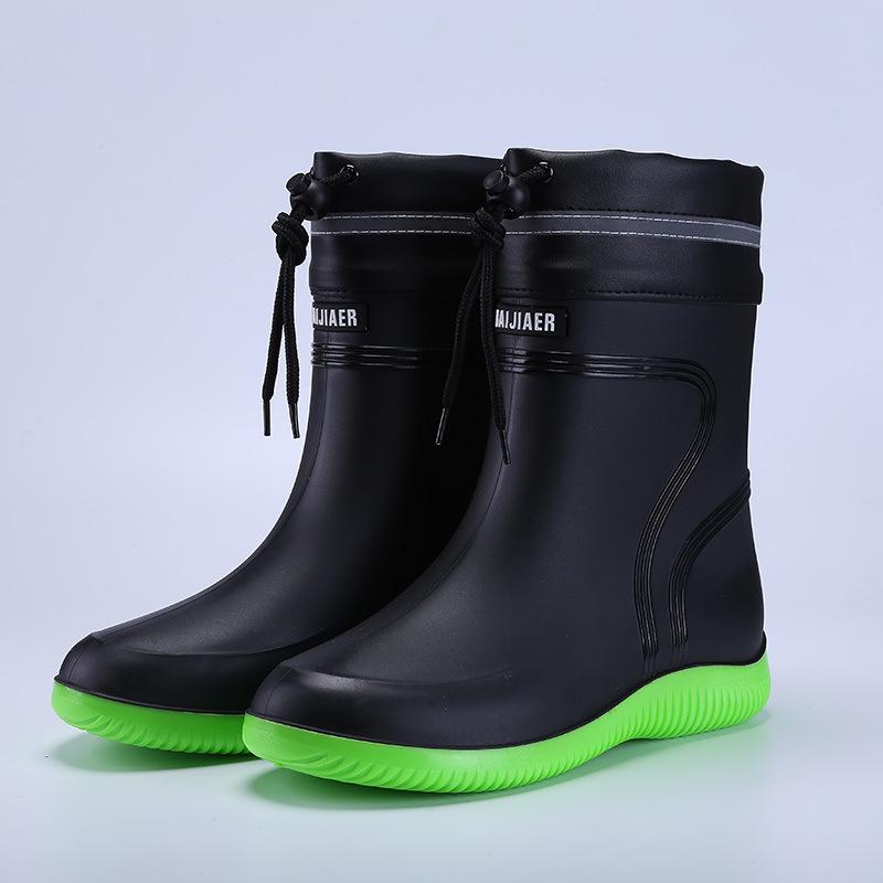 Fashion Rain Boots Waterproof Shoes Men's Tide Medium and Short Boots Wear Fleece Warm Non-slip Rain Shoes Women's Fishing Shoes Glue Shoes