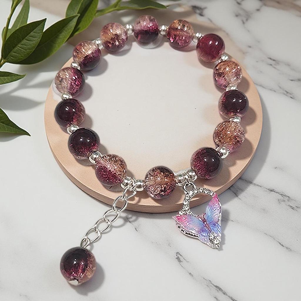 2026 Iridescent Butterfly Bracelet - Colorful 10mm Beads, Color-block Design, Cross-border Gift