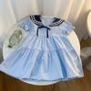Girls Dress 2024 Summer Preppy Style Children Clothing 100% Cotton Lapel Casual Cotton Dresses for Kids