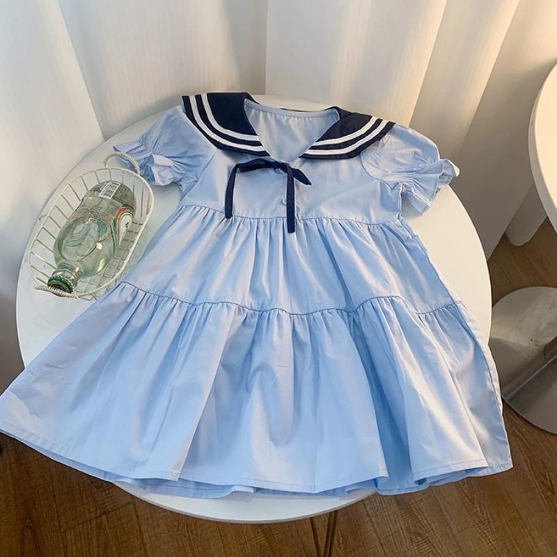 Girls Dress 2024 Summer Preppy Style Children Clothing 100% Cotton Lapel Casual Cotton Dresses for Kids