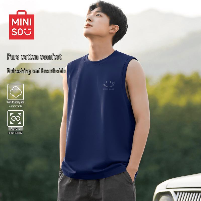 MINISO Men s Casual Cotton Tank Top with  Keep Smiling  Logo 3XL