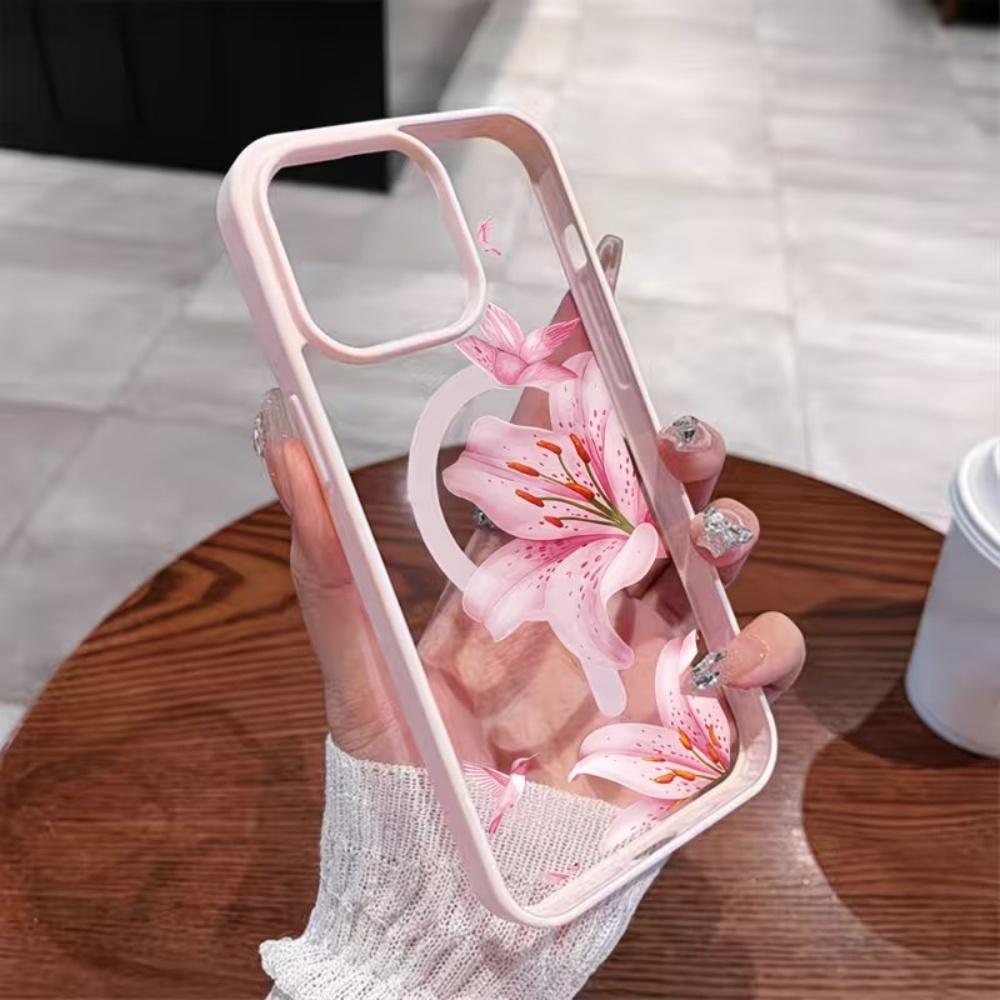 Lily Flower Pattern Macaron Phone Case For 18 17 16 15 14 13 12 11 Pro Xs Max Plus Air Mini XR X 17e 16e Magsafe Cover