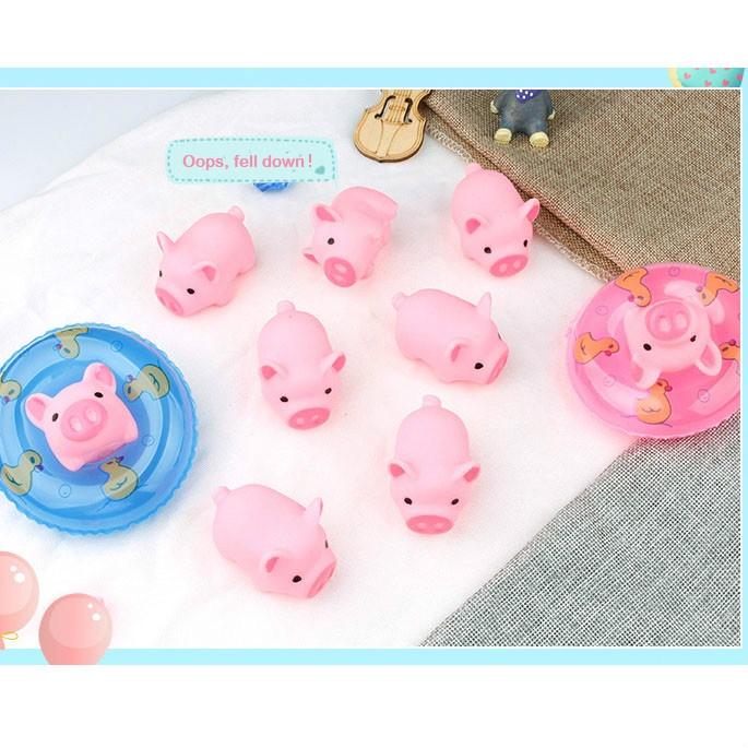 Squeeze Pink Piggy with Swimming Ring Children Bathing Playing Water Toys Sound Pressure Plastic Toys