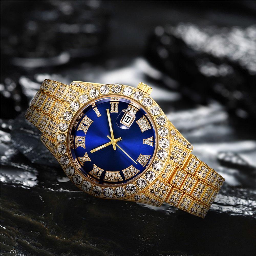 Date Display Quartz Wristwatch Calendar Function Men  Watch Luxury Iced Out Watch  Luxury Accessory