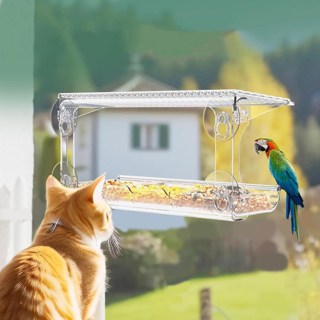 Průhledné krmítko pro ptáky, odolné proti dešti, krmítko pro ptáky, krmítko pro krmení, pozorování, krmítko pro pamlsky pro divoké ptáky