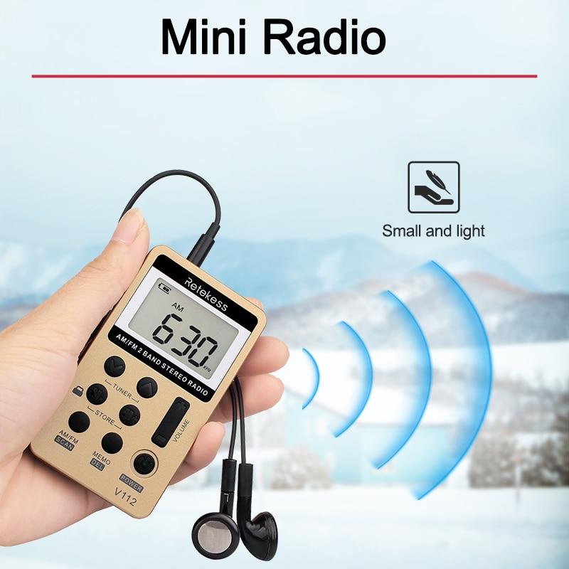 Mini Pocket Radio Receiver Portable Radios AM FM Rechargeble Sleep Time Earphone For Walkman Go Hiking