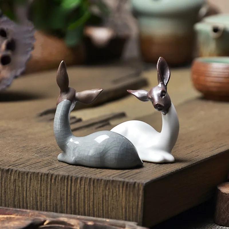 Cute Ceramic Teapet for Tea, Small Lovely Ornament, Chinese Tea Set Accessory, Deer Rabbit and Cattle, Delicate Teaware, 1 Pair