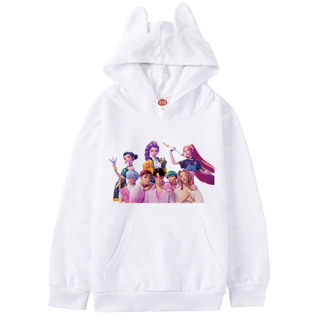 Kinder Mädchen Anime Cartoon K-Pop Rumi Zoey Mira Bedruckte Katzenohr Lässige Langarm Kapuzenpullover