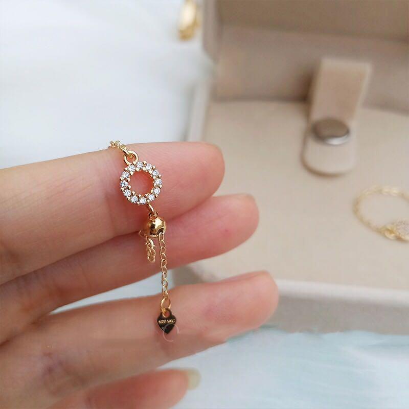 Goldener Diamantring mit runder, weicher Kette, verstellbar und einziehbar, für Damen, elegant und charmant, leichter Luxusschmuck