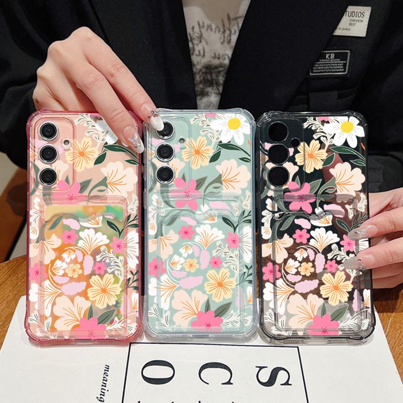 Flower Card Bag Wallet Case For Samsung Galaxy S25 FE S26 S24 S23 S22 Ultra S25 Edge A37 A17 A56 A55 A54 A15 A16 5G Phone Cover