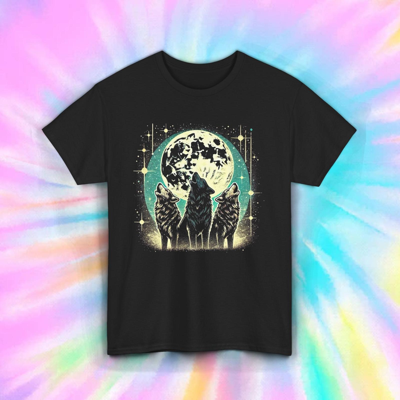 Wolf Moon T-Shirt Howling Night Sky Spirit Animal Graphic Tee S-5XL S
