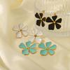 Drop Oil Flower Earrings For Women Gold Color Stainless Steel Diasy White Oil Stud