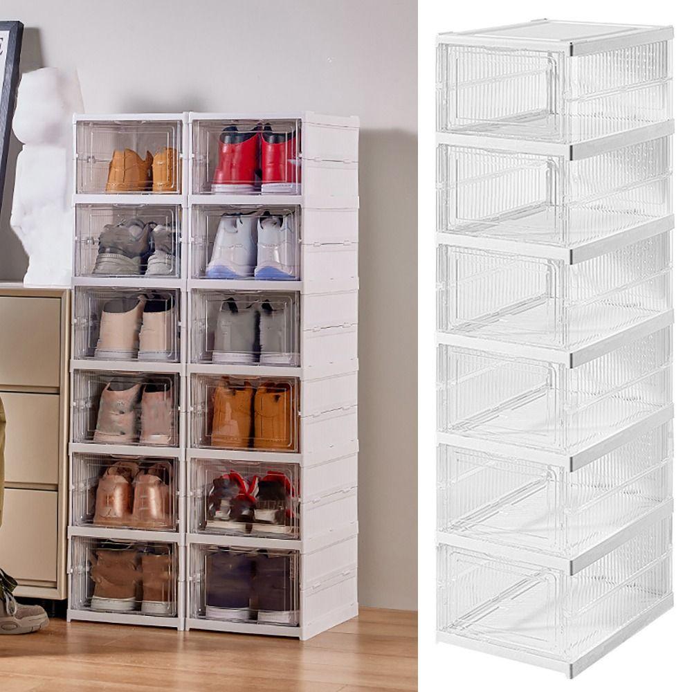 1/3/6 Schichten Faltbares Schuhregal Weiß Transparent Schuhaufbewahrungsregal Schuhbox Heimorganisatoren