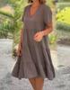 Summer V-Neck Solid Color Swing Dress for Women