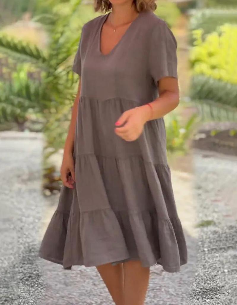 Summer V-Neck Solid Color Swing Dress for Women