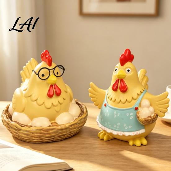 Weatherproof Resin Garden Decor Cartoon Hen Statue with Eggs Pastoral Style Figurine for Handmade Farmhouse Kitchen Ornaments Yard Patio Decor