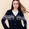 Sancai Plus Size V-Neck Fair Isle Knitted Cardigan