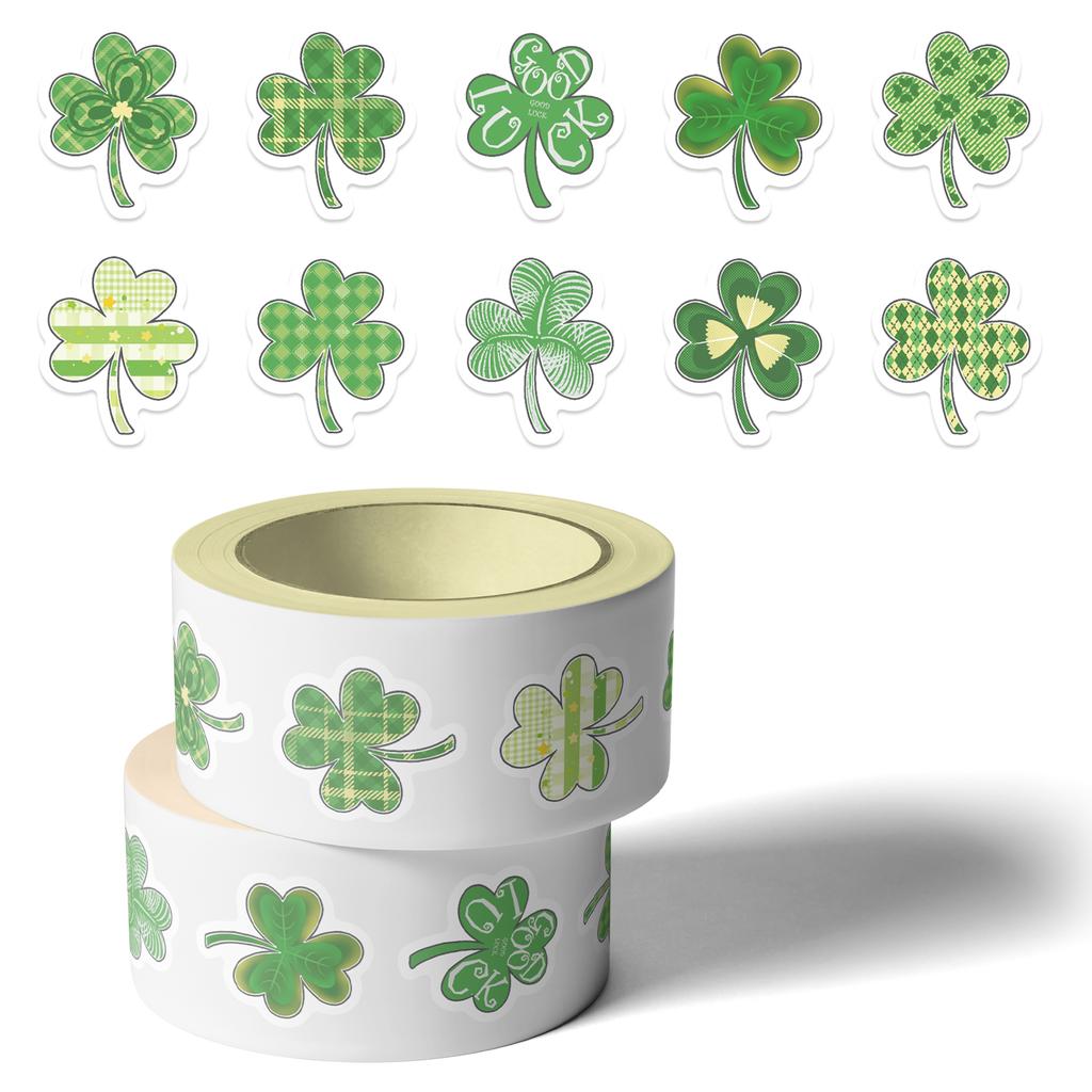 500pcs Clover St. Patrick's Day Waterproof Sticker Roll Festival Decals Suitable Journals Laptops Helmets Cars Green Stickers