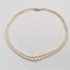 Used Beautiful Item Natural Akoya Pearl 2 Strand Gradation Necklace 43cm SILVER