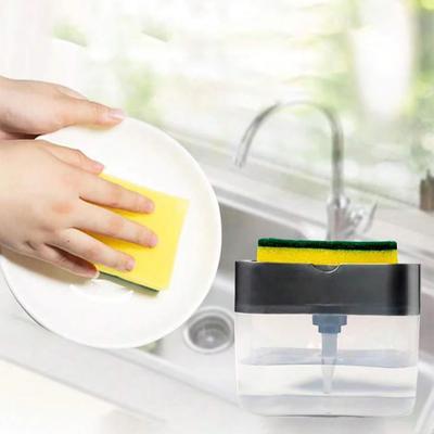 Automatic Dish Soap Dispenser Detergent Press Type Liquid Delivery Box for Cloth Dishwashing Kitchen Cleaning Tool with Sponge
