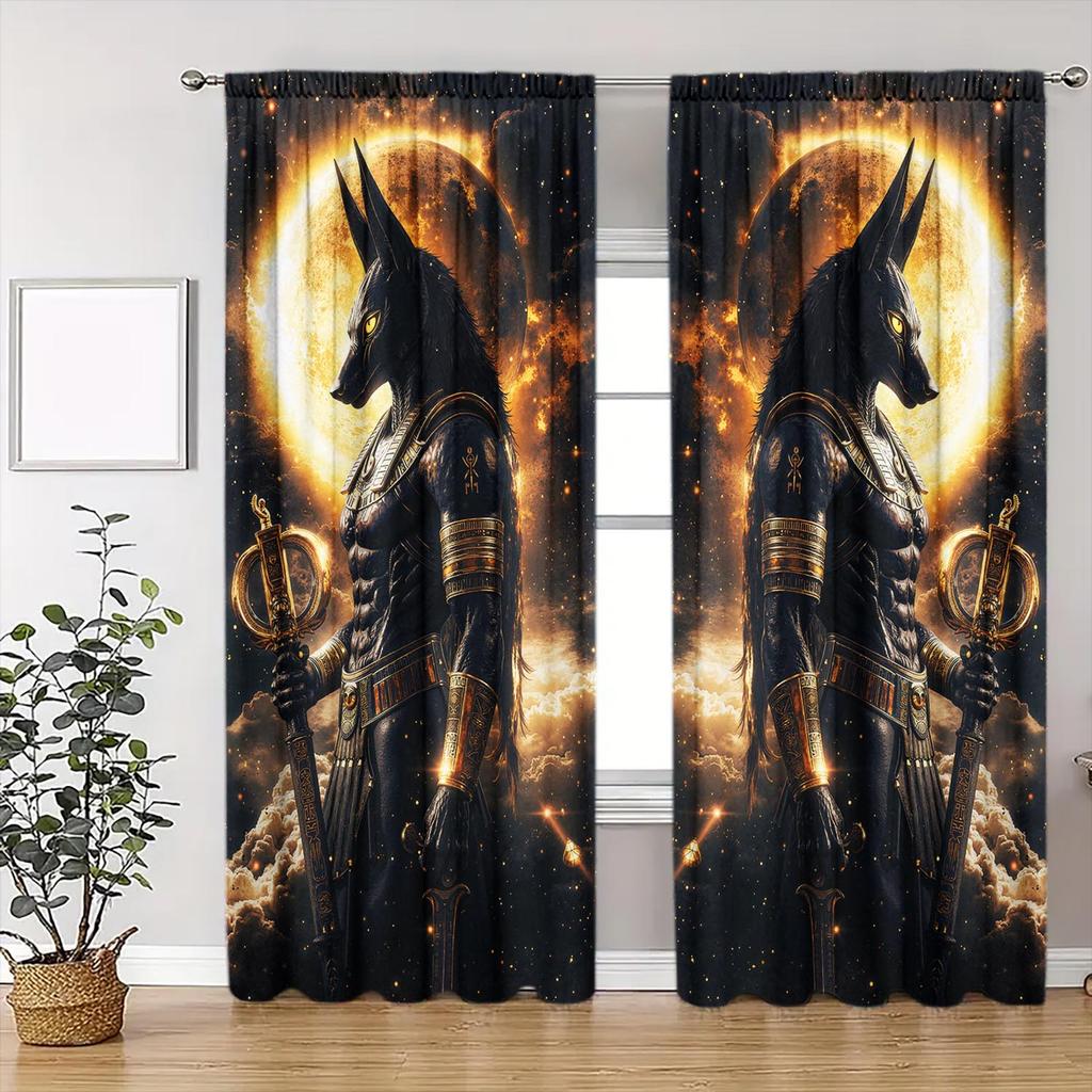2pcs Egyptian God Anubis Printed Curtain for Home Decor - Shade and Privacy Protection   Suitable for Decorating Various Rooms